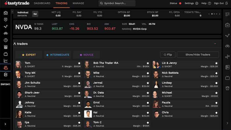 screenshot of tastytrade follow feed